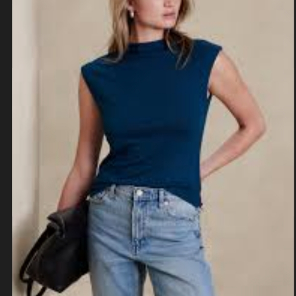 Banana Republic Factory Tops - Banana Republic Soft Luxe Mock Neck Top in Blue